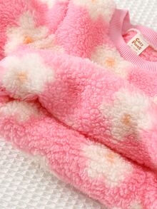 Cozy Pixies 女嬰彩色花卉厚抓絨圓領長袖寬肩衛衣 - 粉色 - 查看 5