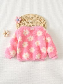 Cozy Pixies 女嬰彩色花卉厚抓絨圓領長袖寬肩衛衣 - 粉色 - 查看 2