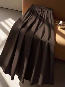 GlowEve CURVE Plus Size Women High-Waisted A-Line Skirt, Elegant For Commuting Fall - Coffee Brown - View 2