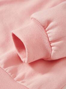 SHEIN Baby Girl Casual Simple Heart Pattern Knitted Soft Crew Neck Loose Thick Sweatshirt, Suitable For Autumn & Winter - Pink - View 5