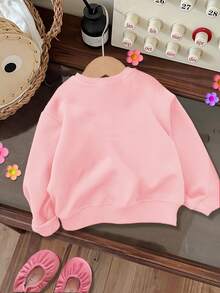 SHEIN Baby Girl Casual Simple Heart Pattern Knitted Soft Crew Neck Loose Thick Sweatshirt, Suitable For Autumn & Winter - Pink - View 2