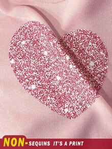 SHEIN Baby Girl Casual Simple Heart Pattern Knitted Soft Crew Neck Loose Thick Sweatshirt, Suitable For Autumn & Winter - Pink - View 6