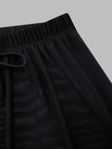 Swim Oasis Women's Spring/Summer Black & White Contrast Water Ripple Print One-Shoulder One-Piece Swimsuit With Flowy Chiffon Long Pants - Black and White - View 8