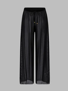 Swim Oasis Women's Spring/Summer Black & White Contrast Water Ripple Print One-Shoulder One-Piece Swimsuit With Flowy Chiffon Long Pants - Black and White - View 11