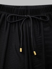 Swim Oasis Women's Spring/Summer Black & White Contrast Water Ripple Print One-Shoulder One-Piece Swimsuit With Flowy Chiffon Long Pants - Black and White - View 7