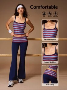 VARSIVA Women Striped Camisole & Flare Pants Sports Activewear Set - Multicolor - View 13