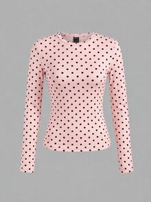 SHEIN EZwear 女款 3 件組波點圓領休閒修身長袖 T 恤套裝，秋季上衣，適合日常通勤、約會、聚會，秋冬春夏通用，聖誕節、優雅、休閒、外出、約會、預約、通勤、亮面、情人節、優雅、度假、休閒、Y2K、外出、畢業典禮等場合 - 彩色 - 查看 12