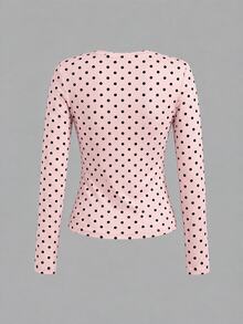 SHEIN EZwear 女款 3 件組波點圓領休閒修身長袖 T 恤套裝，秋季上衣，適合日常通勤、約會、聚會，秋冬春夏通用，聖誕節、優雅、休閒、外出、約會、預約、通勤、亮面、情人節、優雅、度假、休閒、Y2K、外出、畢業典禮等場合 - 彩色 - 查看 3