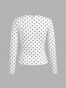 SHEIN EZwear 女款 3 件組波點圓領休閒修身長袖 T 恤套裝，秋季上衣，適合日常通勤、約會、聚會，秋冬春夏通用，聖誕節、優雅、休閒、外出、約會、預約、通勤、亮面、情人節、優雅、度假、休閒、Y2K、外出、畢業典禮等場合 - 彩色 - 查看 5