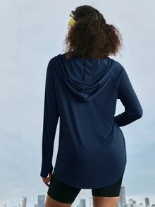 In My Nature ملابس رياضية نسائية للمشي لمسافات طويلة، سترة خارجية خفيفة الوزن برباط قابل للسحب، بلوزة علوية للخريف والشتاء والتخييم - أزرق بحري - مشاهدة 4