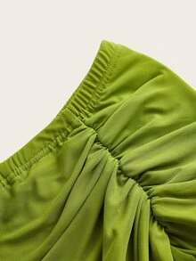 Sweetina Spring Ruched Ruffle Trim Ruffle Hem Mesh Black Skirt Green - Green - View 3
