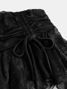 SHEIN ICON 不对称下摆抽绳腰部褶饰蕾丝迷你裙 - 黑色 - 查看 5