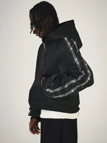 PLAYBOY X SUMWON Crop Fit Bunny Logo Full-Zip Oversized Hoodie With Rhinestone Sleeve Trim And Large Back Graphic Print - Black - View 2