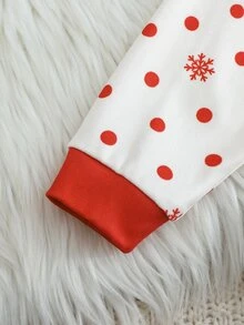 SHEIN 2件組女嬰休閒聖誕紅色馴鹿圖案舒適印花圓領長袖睡衣褲長襪針織居家服套裝 - 紅色 - 查看 6