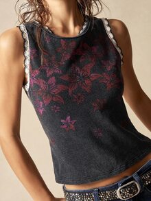 Bohemela Women's Boho Casual Solid Color Knit Sleeveless Fitted Washed Pattern Tank Top, Autumn/Winter - Black - View 5