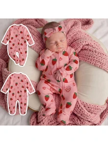 SHEIN Newborn Baby Girl Cute Knitted Pink Bow Pattern Autumn Winter Romper Loungewear - Multicolor - View 7