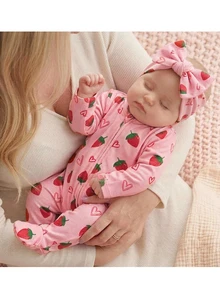SHEIN Newborn Baby Girl Cute Knitted Pink Bow Pattern Autumn Winter Romper Loungewear - Multicolor - View 2