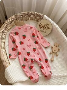 SHEIN Newborn Baby Girl Cute Knitted Pink Bow Pattern Autumn Winter Romper Loungewear - Multicolor - View 3