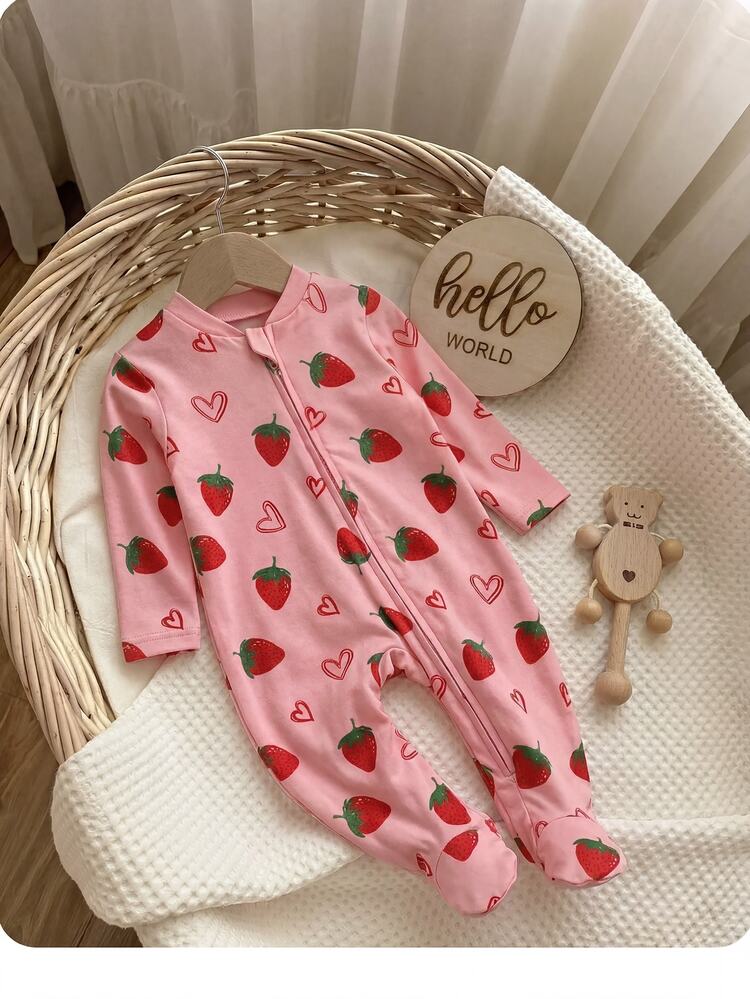 SHEIN Newborn Baby Girl Cute Knitted Pink Bow Pattern Autumn Winter Romper Loungewear - Multicolor - View 4