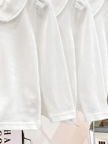 Elladie kids 女童白色 3 件組長袖 Polo 衫，彼得領搭配精緻愛心鈕扣，基本純色修身長袖 T 恤，適合返校季 - 白色 - 查看 7