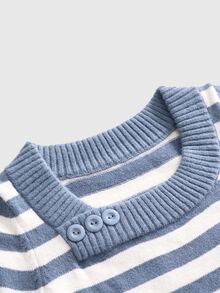 ROMWE Y2K Vintage Retro Colorblock Striped V-Neck Women's Sweater - Blue - View 10