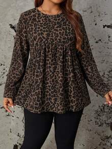 Comfylo Vintage Leopard Print Casual Minimalist Plus Size Loose Long Sleeve Shirt, Suitable For Spring And Autumn Fall - Multicolor - View 3