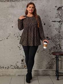 Comfylo Vintage Leopard Print Casual Minimalist Plus Size Loose Long Sleeve Shirt, Suitable For Spring And Autumn Fall - Multicolor - View 5