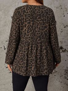 Comfylo Vintage Leopard Print Casual Minimalist Plus Size Loose Long Sleeve Shirt, Suitable For Spring And Autumn Fall - Multicolor - View 2