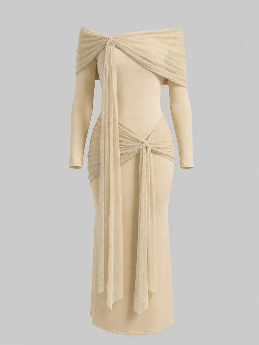 Selianne Women's Solid Color Off-Shoulder Long Dress - Apricot - View 1