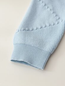 Souflis Souflis Young Girl's Pink Bow Decor Sweater Dress, Cute Ruffle Trim Round Neck Long Sleeve Knitted Dress Autumn Fall - Blue - View 9