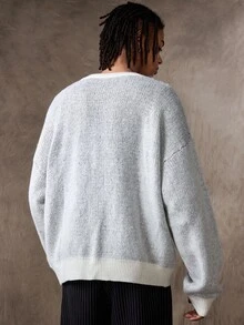 ROMWE MEN Cardigan Rajut Jacquard Pria dengan Bukaan Depan, Gaya Vintage Klasik untuk Kalangan Kaya. - Putih - View 5