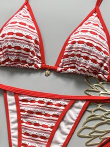 Swim Mod Set Bikini Wanita Terbaru, Model Terbaru, Seksi, Bertekstur, dengan Liontin Kerang, Pakaian Renang Bikini untuk Liburan, Pelayaran, dan Pantai - Merah - View 6