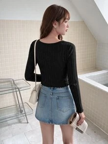 K-Vae T-shirt Lettuce Trim Plain Casual - Hitam - View 2