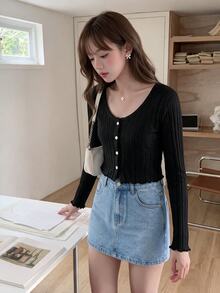 K-Vae T-shirt Lettuce Trim Plain Casual - Hitam - View 4