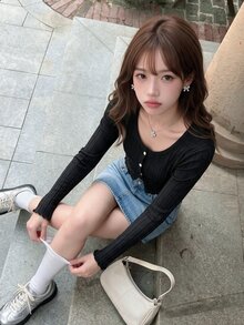 K-Vae T-shirt Lettuce Trim Plain Casual - Hitam - View 1