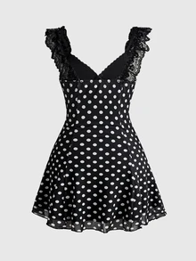 Sweetness Dark Gothic Burgundy Lace Patchwork Women's Short Dress - Multicolor - View 2