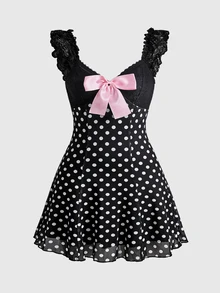 Sweetness Dark Gothic Burgundy Lace Patchwork Women's Short Dress - Multicolor - View 5