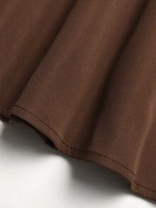 SHEIN 女童對比色蝴蝶結卡其色長袖洋裝 - 卡其色 - 查看 7