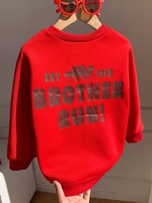 Young Boys Casual Comfortable Cute Style, Cartoon Print, Back Graphic, Crew Neck Pullover Sweatshirt, Suitable For Autumn/Winter - Red - View 1