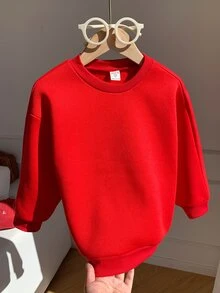 Young Boys Casual Comfortable Cute Style, Cartoon Print, Back Graphic, Crew Neck Pullover Sweatshirt, Suitable For Autumn/Winter - Red - View 3