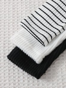 SHEIN Souflis 3pcs/Set Baby Boys Neutral Autumn/Winter New Soft Comfortable Fleece Ribbed Fabric Black & White Ribbed Long Sleeve Mock Neck Base Layer T-Shirt Tops - Multicolor - View 6