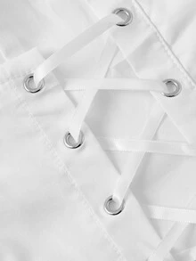 ROMWE Women's White Blouse With Drawstring Eyelets, Leg-Of-Mutton Sleeves, Gothic Court Style, Unique Niche Design - White - View 3