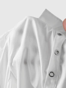 ROMWE Women's White Blouse With Drawstring Eyelets, Leg-Of-Mutton Sleeves, Gothic Court Style, Unique Niche Design - White - View 5