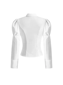 ROMWE Women's White Blouse With Drawstring Eyelets, Leg-Of-Mutton Sleeves, Gothic Court Style, Unique Niche Design - White - View 2