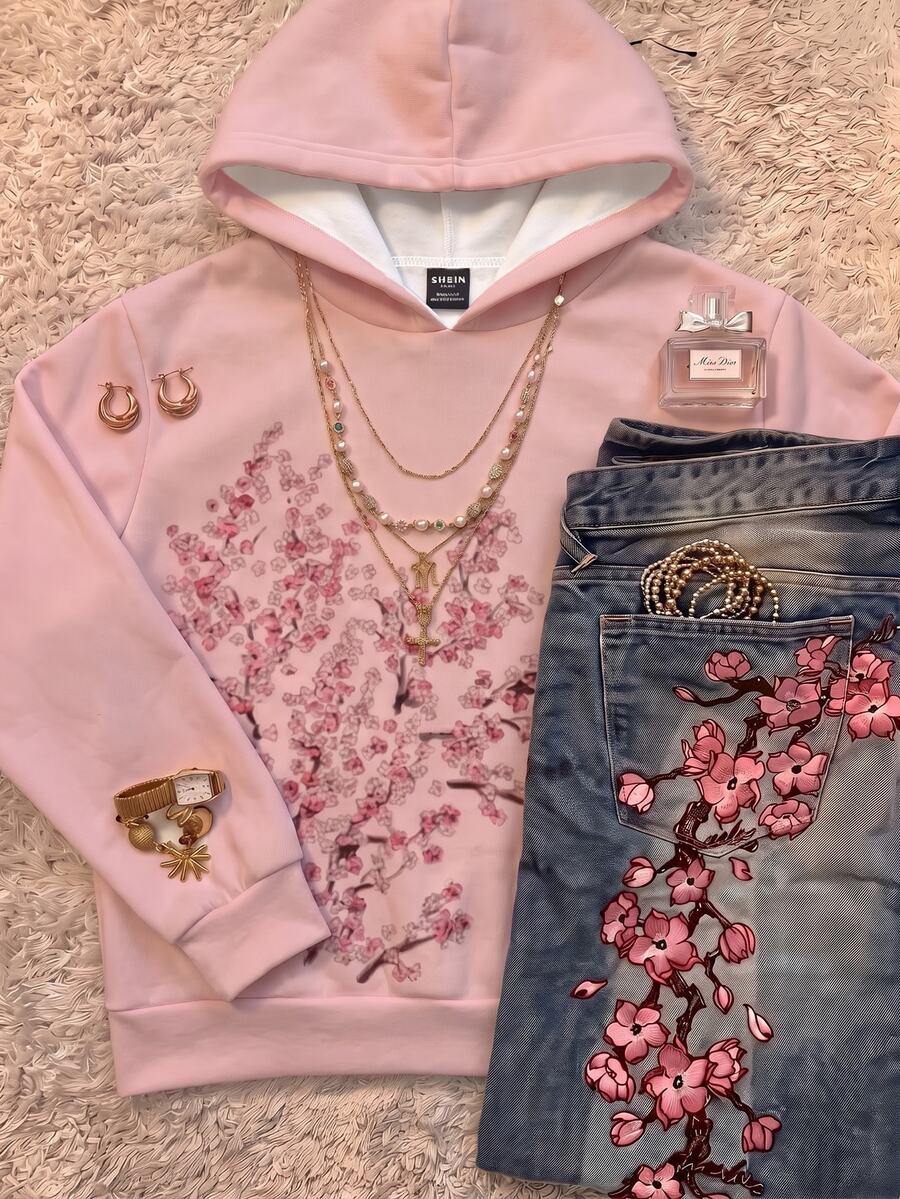 Attitoon Women's Floral Print Long Sleeve Casual Loose Fit Hooded Sweatshirt - Multicolor - View 1