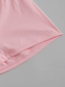SHEIN Swim Sporty Style Coffee Pink Contrast Color Solid No Print Double Layer 2 In 1 Spaghetti Strap Camisole Cropped Tank Top Folded Wide Waistband Tight Shorts Pure Desire Home Slouchy Spring Summer Bedroom Home Selfie Soft Low Saturation Tone Slim Fit Slim Fit Gentle - Multicolor - View 12