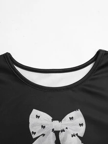 SHEIN 少女休閒極簡舒適圓領套頭長袖拼接中長洋裝 - 黑色 - 查看 2