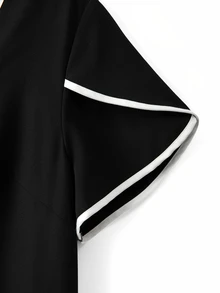 SHEIN 大尺碼女款對比飾邊休閒正式風傳統百搭日常辦公早午餐正式出遊襯衫 黑白配色 夏季 - 黑與白 - 查看 5