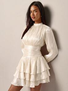 COSMINA Girls Casual Elegant Pearlescent Chiffon Layered Ruffle Mini Skirt - Light Yellow - View 1