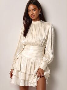 COSMINA Girls Casual Elegant Pearlescent Chiffon Layered Ruffle Mini Skirt - Light Yellow - View 3